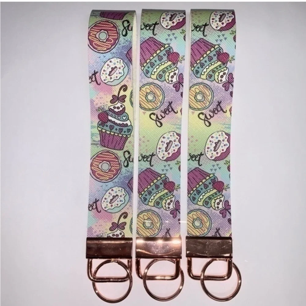 Sweets & treats faux leather wristlet keychain new